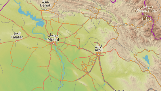 tvr Ankawa v Irblu (erven znaka), Mosul (ern znaka)