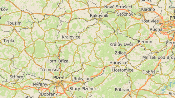 idi ujdl z Rudn u Prahy (erven bod) a na109. kilometr D5 u Stbra (modr bod).