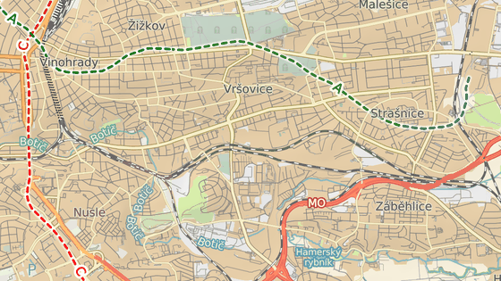 Ulice Sevastopolsk ve Vrovicch (erven bod) a ulice Malinov a Jahodov v Zbhlicch (modr bod).