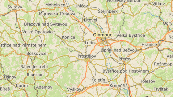 Jevko (erven znaka). Dve objeven msk tbory se nachzej v Olomouci (modr znaka) i Huln (zelen znaka)