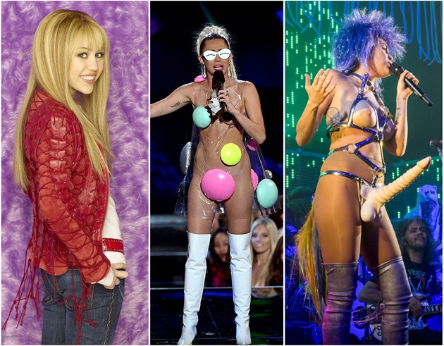 Od naivní blondýnky k umlému penisu. Vývoj Miley Cyrus je extrémní a rychlý.