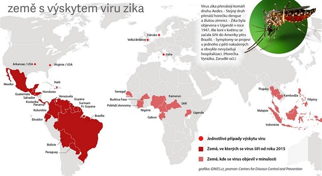 Zem s vskytem viru Zika.