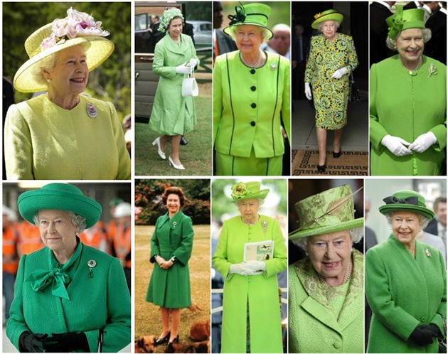 Královna Albta II. v zelené.