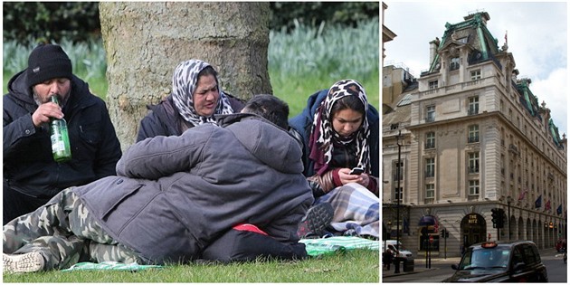 Skupina migrant rozbila tábor nedaleko luxusního hotelu Ritz v Londýn.