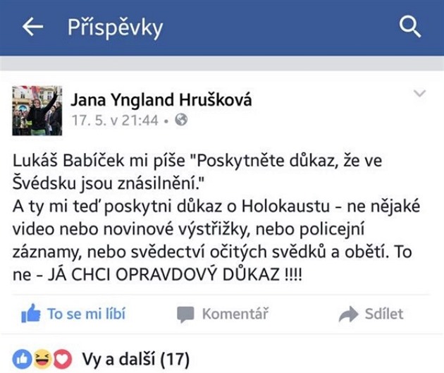 Momentln nejoblbenj fb pspvek Jany Yngland Hrukov.