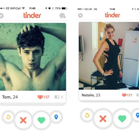 Vizuln pohled do seznamovac mobiln aplikace Tinder.