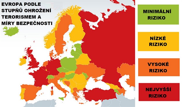 Kde je v Evrop bezpeno? Ped vycestovnm se porate s touto mapou...