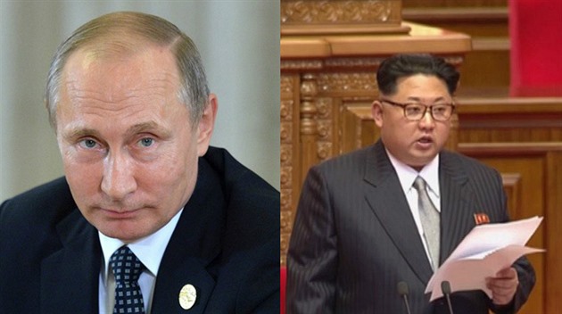 Vladimir Putin (vlevo) a Kim ong - un (vpravo) si navzájem pomou.