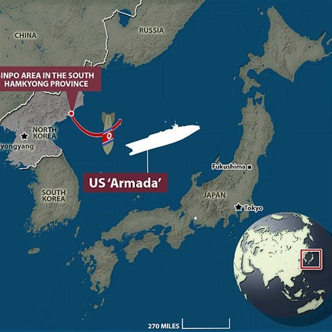 Situan mapa ukazuje, v jak blzkosti Severn Korei se nachz americk...