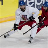 Radko Gudas v trninkovm souboji s Michalem Kempnm.