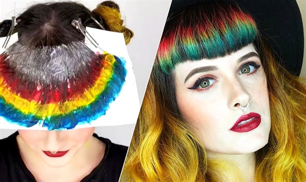 Trendy v barvení vlas: Duhová rainbow ofina