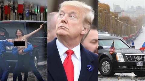 Sto let od konce první světové války. Aktivistka zatarasila cestu americkému... Sto let od konce první světové války. Aktivistka zatarasila cestu americkému...