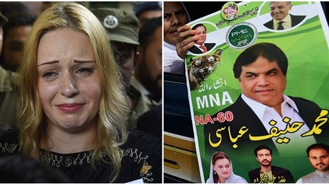 Pákistánský politik Hanif Abbasi (na plakátu) se dočkal svobody. Dočká se i... Pákistánský politik Hanif Abbasi (na plakátu) se dočkal svobody. Dočká se i...
