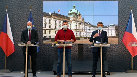 Roman Prymula, Jan Hamáček a Andrej Babiš Roman Prymula, Jan Hamáček a Andrej Babiš