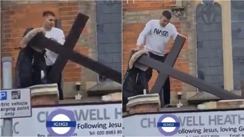 Jusúf Alwali řádí na střeše kostela. Jusúf Alwali řádí na střeše kostela.