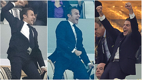 Emmanuel Macron ádil na tribunách.