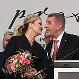 Andrej Babi s Monikou Babiovou na tiskov konferenci po prezidentskch...