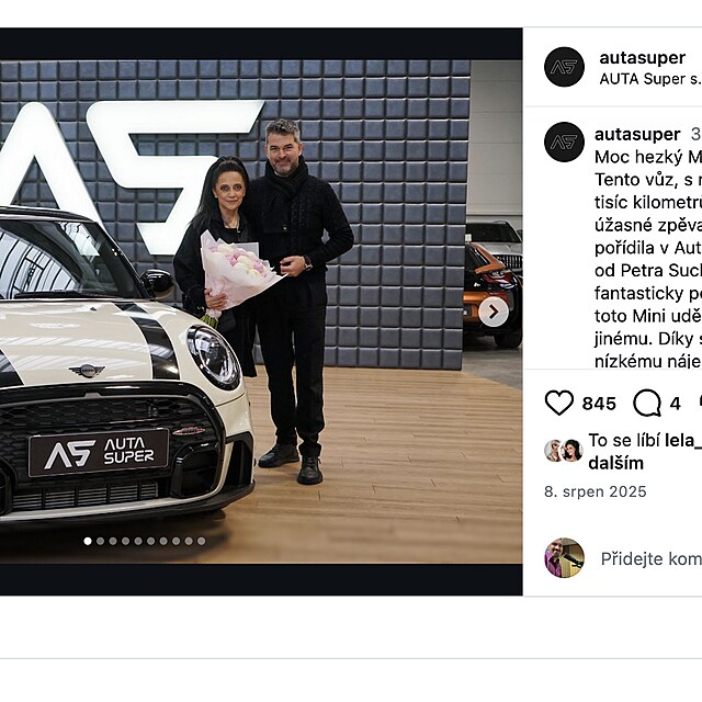 Zpěvačka v lednu 2023 zveřejnila fotografii z prostor Auta Super. V příspěvku napsala, že se do Mini Cooperu zamilovala a že je od toho dne její.
Lucie Bílá děkuje za narozeniny Auta Super