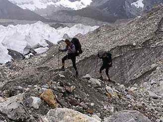 Cesta do prvního výkového tábora po ledovci Lhotse Shar