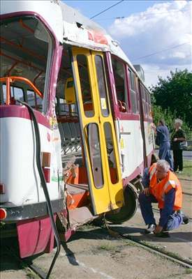 Vykolejená tramvaj v Plzni