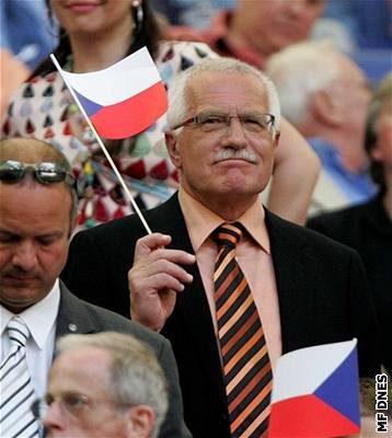 Václav Klaus na utkání eská republika : USA