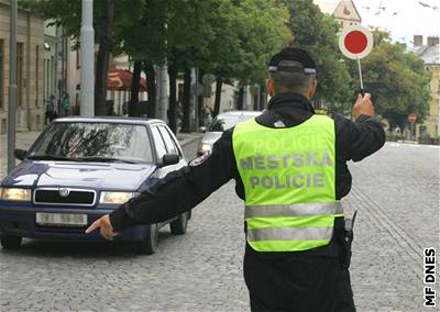 Policejní kontrola na jihlavském Masarykov námstí