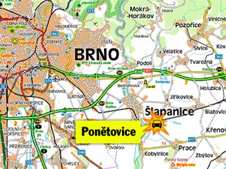 Mapka ke srce vlaku s autobusem v Pontovicch u Brna