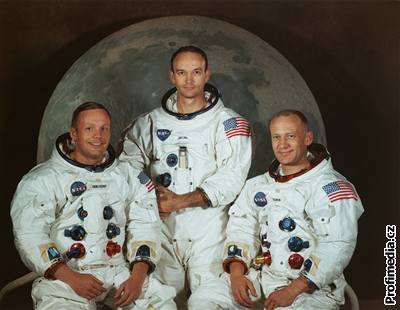 Posádka Apolla 11 - Neil Armstrong (vlevo), Edwin Aldrin a Michael Collins