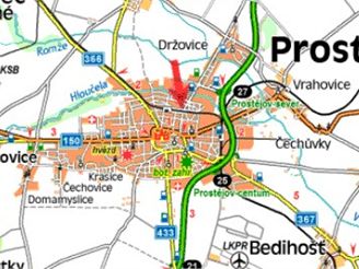 mapa nehody na pejezdu u Prostjova