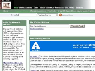 WaybackMachine, Internet Archive homepage