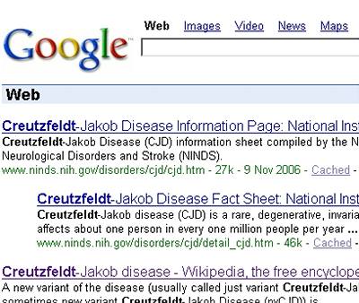 Jednou z chorob, kterou Google podle symptom nael, byla Creutzfeldt-Jakobova nemoc.