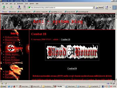 Autor blogu odkazem na rasistickou neoficiální organizaci Blood and Honour poruuje zákony.