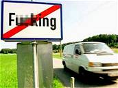 Dopravní znaení oznaující konec rakouského msta Fucking.