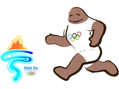 Logo a maskot praské olympiády podle vítzného návrhu tenáe, který studuje v USA.