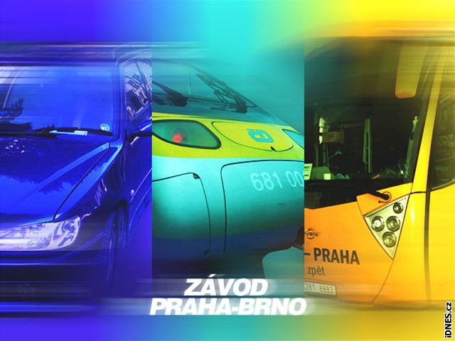 Závod PRAHA-BRNO, pendolino v. autobus v. auto