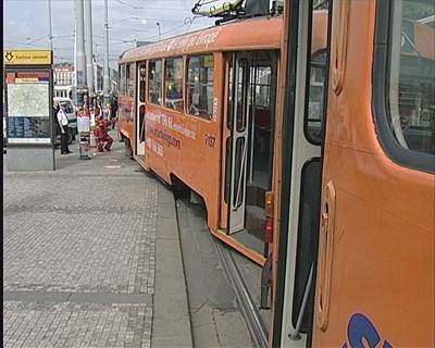 Nehoda tramvají na Palackého námstí v Praze.