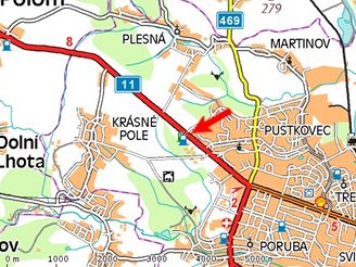 mapa nehody na Opavsk ulici v Ostrav