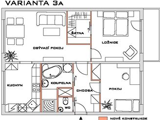 Rekonstrukce bytu - VARIANTA 3a