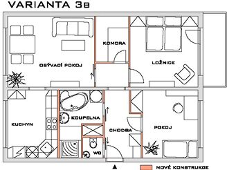 Rekonstrukce bytu - VARIANTA 3b