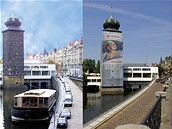 Renesanní títkovská vodárenská v v Praze u Mánesa je ji druhý rok zahalena reklamou