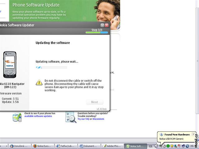 Prbh aktualizace telefonu Nokia pomocí sluby Phone Software Update