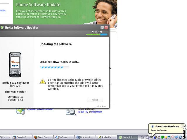 Prbh aktualizace telefonu Nokia pomocí sluby Phone Software Update