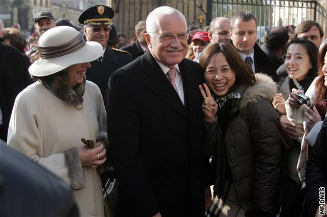 Prezident Klaus s manelkou Livií Klausovou na Praském hrad