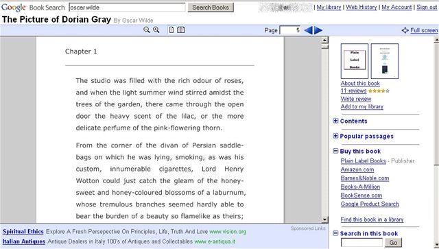 Google Books - Picture of Dorian Gray