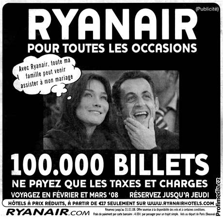 Sarkozy a Bruniová v reklam na aerolinky.