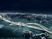 Vizualizace nejvtího obloukového mostu v Dubaji, který by ml být postaven do roku 2012.