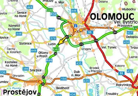 mapa, nehoda u Olomouce (13.2.2008)