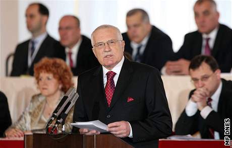 Václav Klaus pi projevu ve panlském sále (2. 8. 2008)