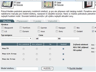 Podrobn vyhledvn v katalogu GPS navigac