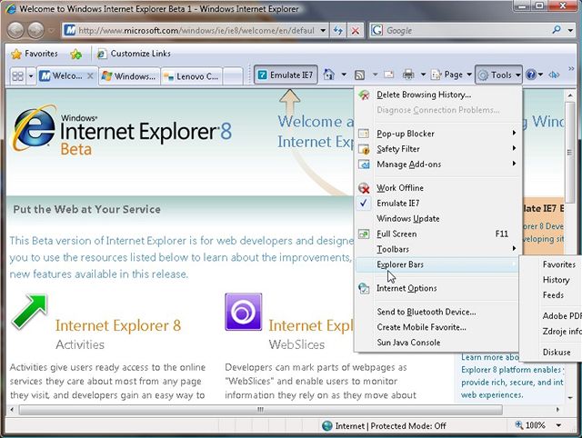 Internet Explorer 8 Beta 1 - Nhled